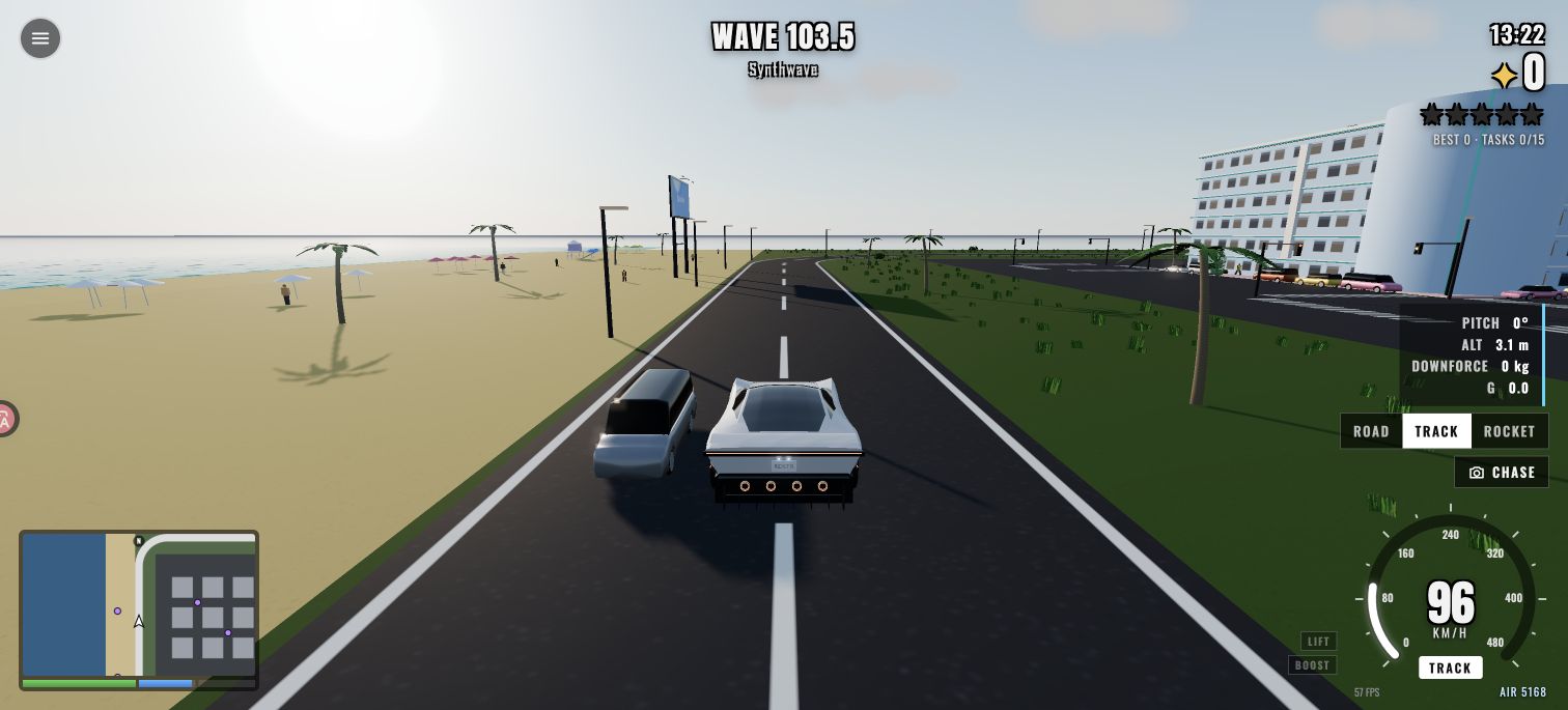 Roadster City — Drift, climb and fly around an island city.