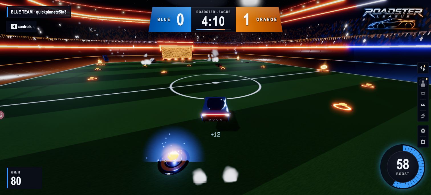 Roadster League — Rocket-boosted football under neon floodlights.