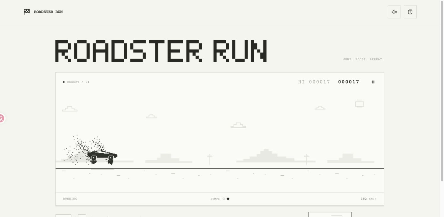 Roadster Run — Saltos duplos e giros pelo deserto.