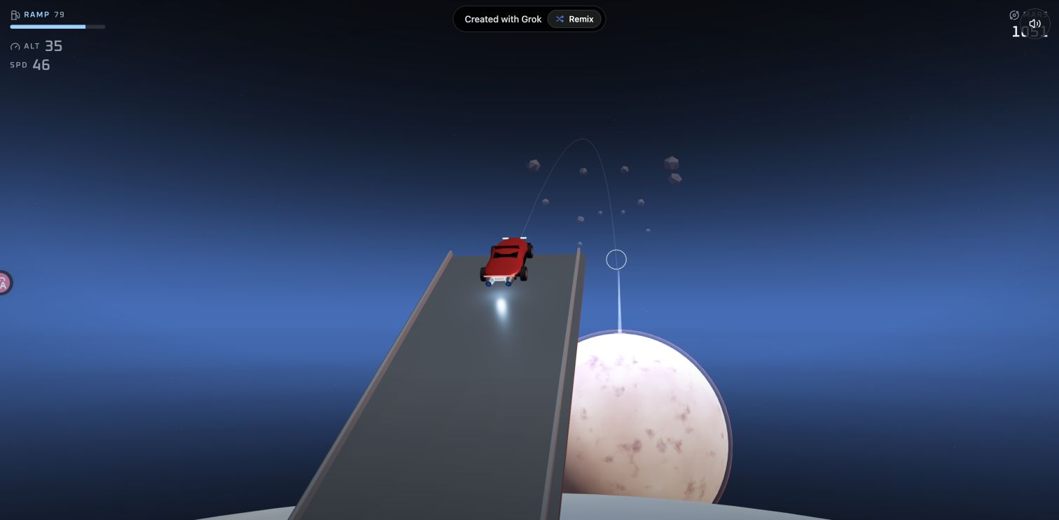 Roadster to Mars — Launch off a ramp, hold your thrusters and aim for the landing beacon.