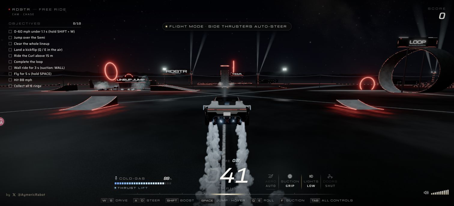 Roadster Stunt Arena — Wall rides and air flips under neon lights.