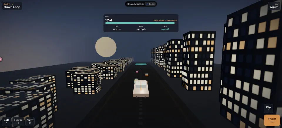 H1 — Ion Roadster: flying in Dawn Loop with fuel and altitude gauges