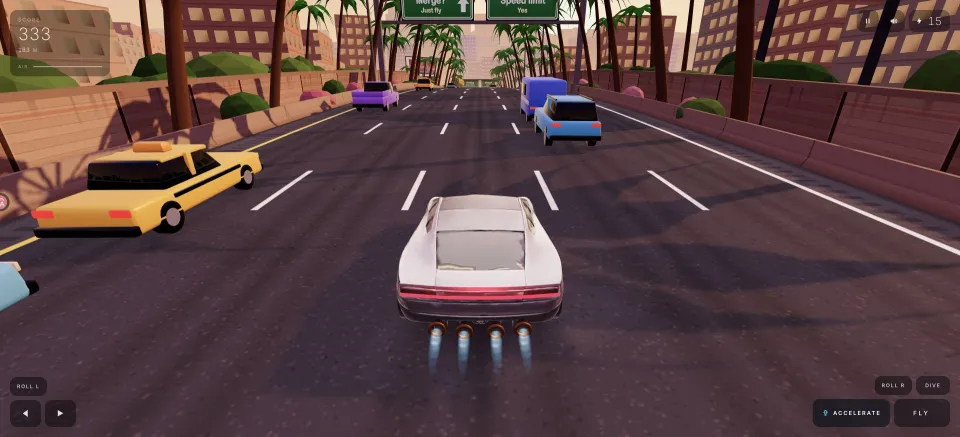 Roadster Rush: third-person driving through multilane traffic