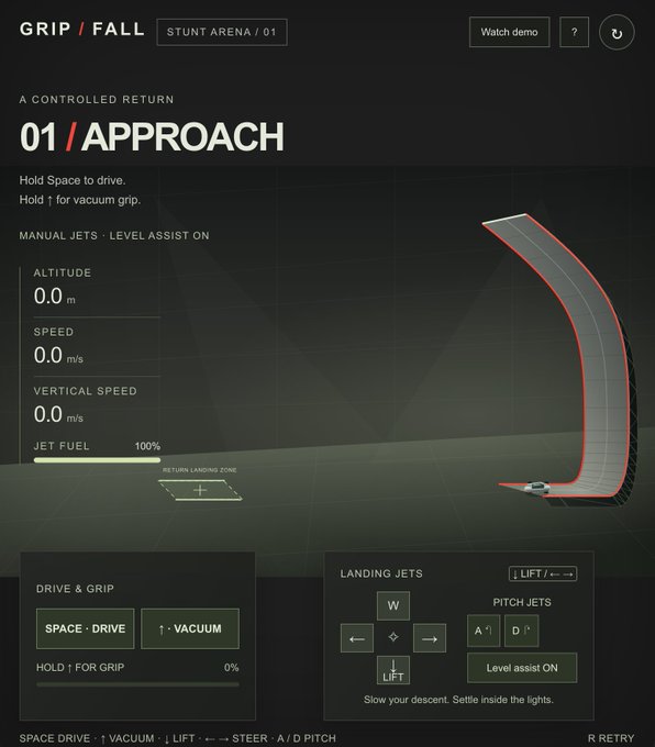Grip / Fall — Stunt Arena · Daniel Kao · X 原帖图片