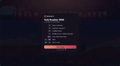 Tesla Roadster 2026 — blocky stunt drive · Quadcode AI · X 视频截图