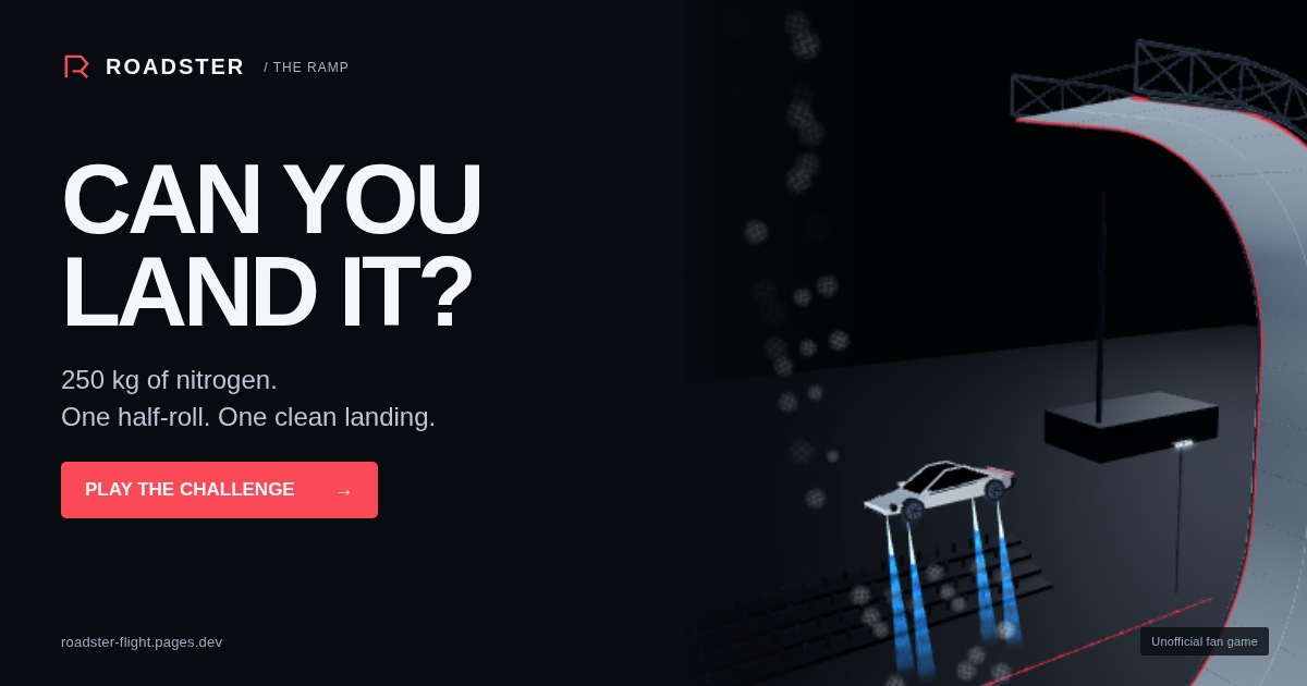 Can you land it? — Roadster · K3V!N · X 链接卡中的游戏宣传图；非试玩截图